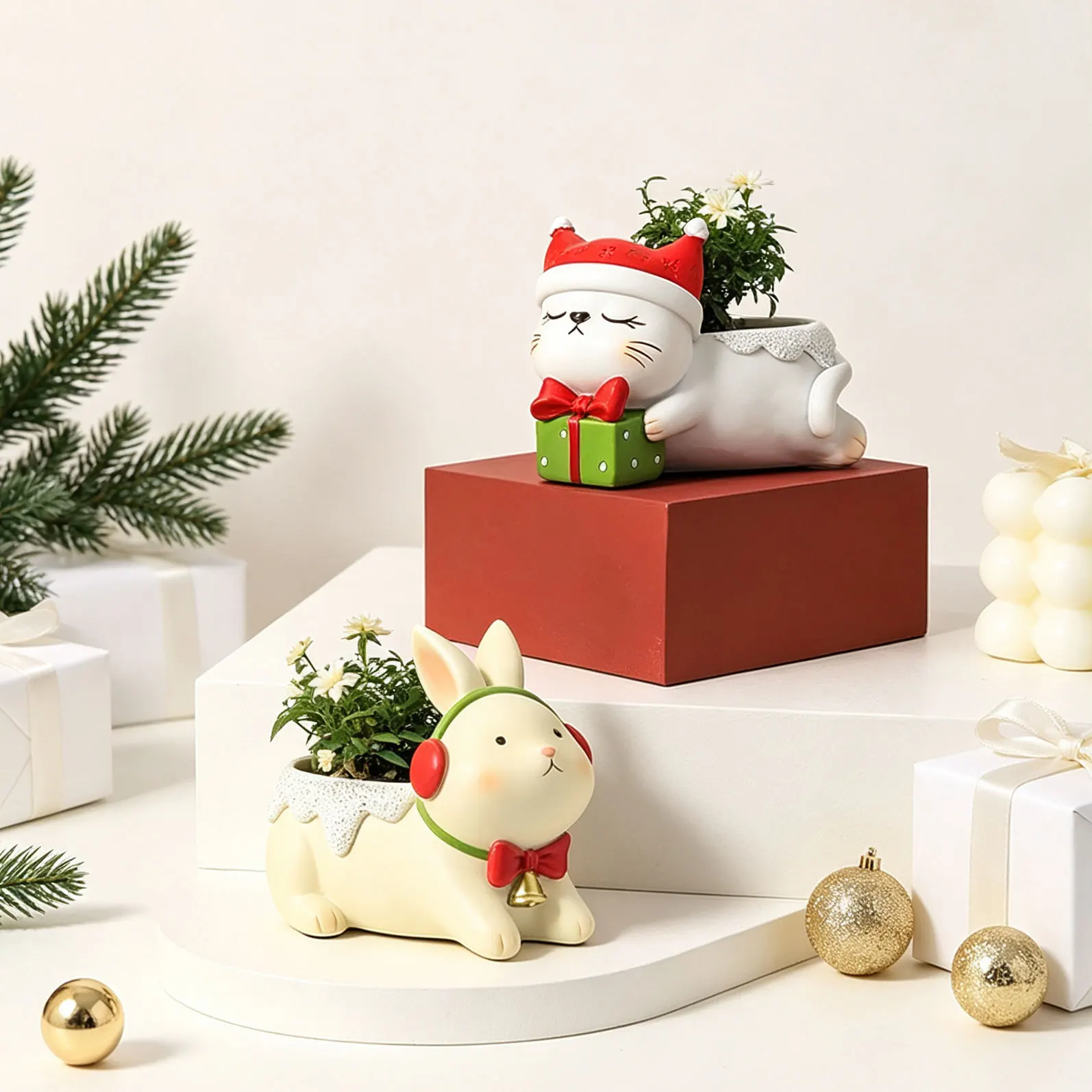 Christmas Pet Planters Cute Animal Flower Pots Mini Plant Pots for Indoor Home Garden, Christmas Decor Gifts