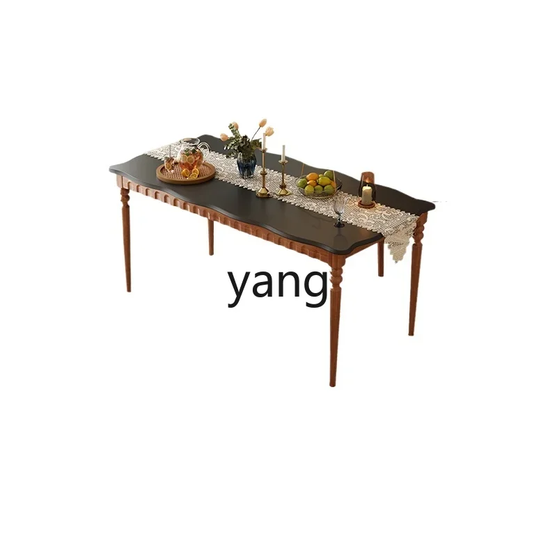 

YJQ solid wood dining table retro household rectangular medieval boxwood dining table and chair combination small apartment