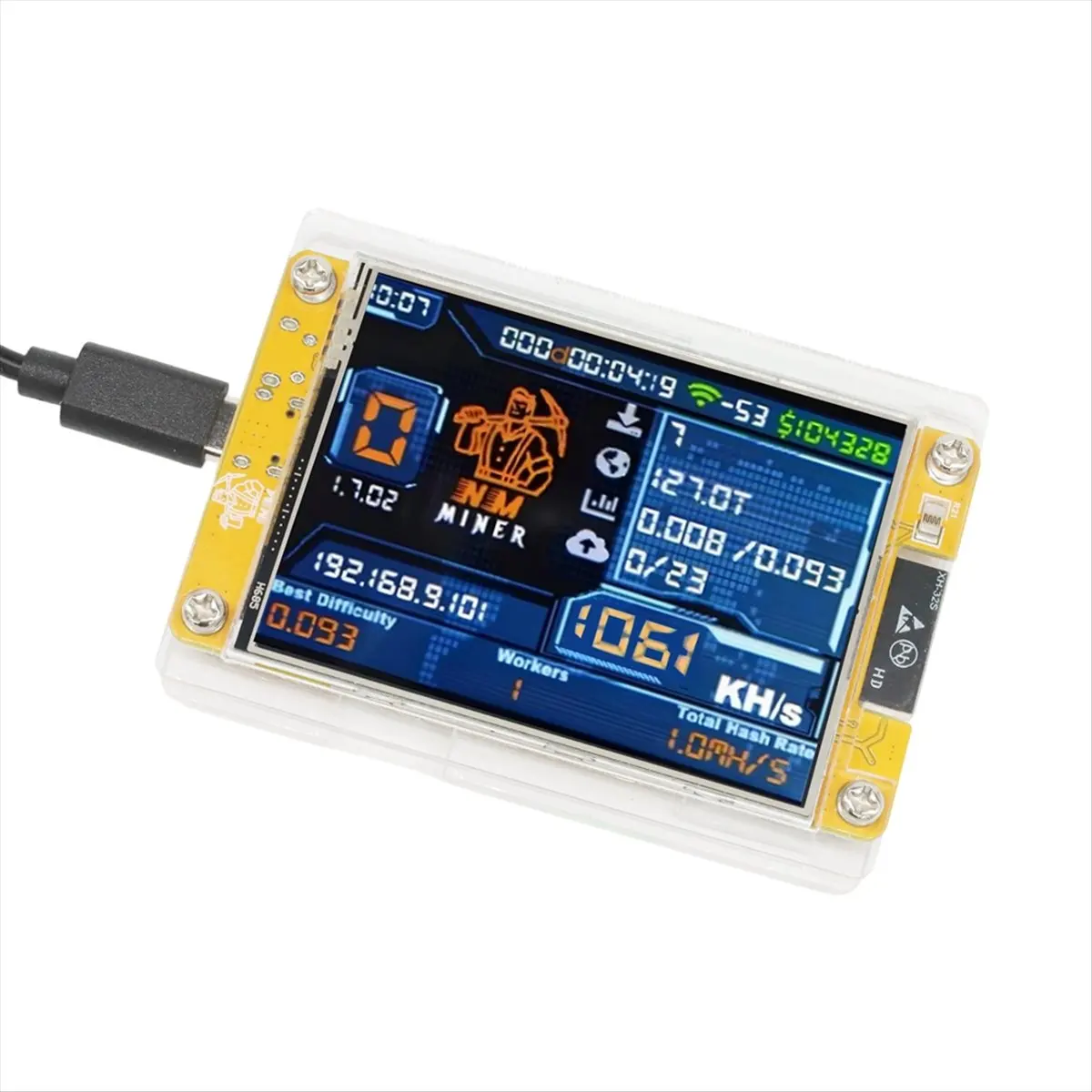 ABAN 1060KH/S Upgraded Harshrate 2.8 Inch Smart Display Bitcoin Crypto Solo Lottery Miner