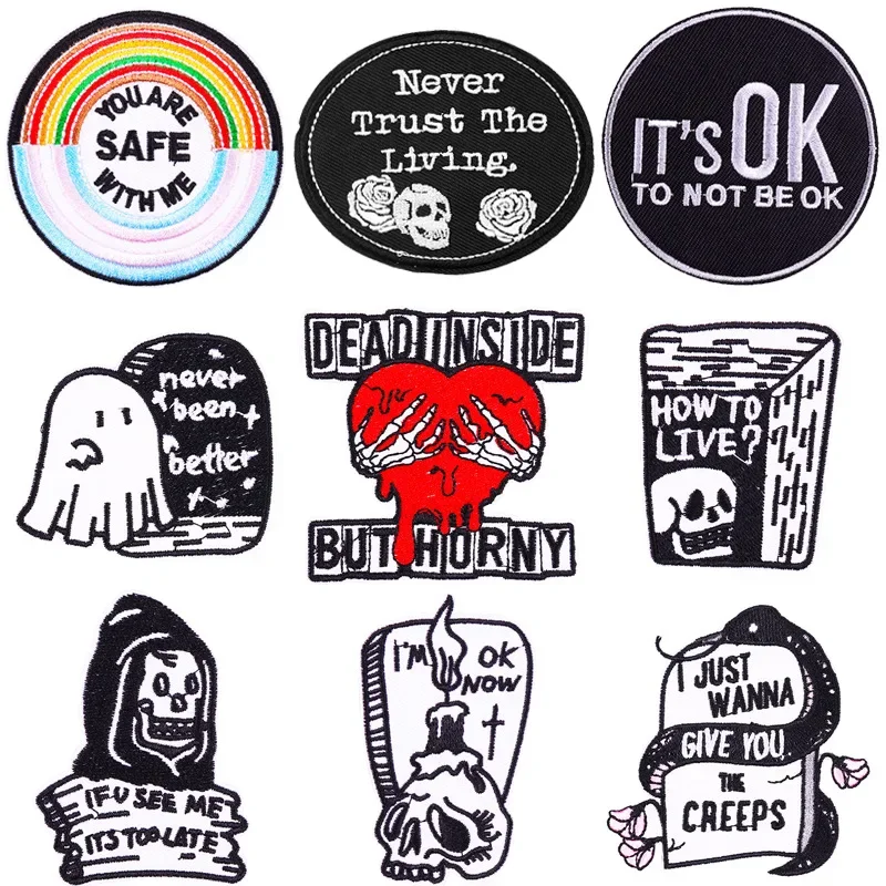 Embroidered Patch Iron On Patches for Clothing Pocket Ghost Clothes Stickers Fabric Sewing Thermal Adhesive Applique Fusible