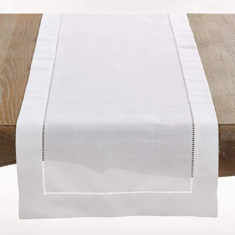 

Hemstitched Border Table Runner, White, 16x120