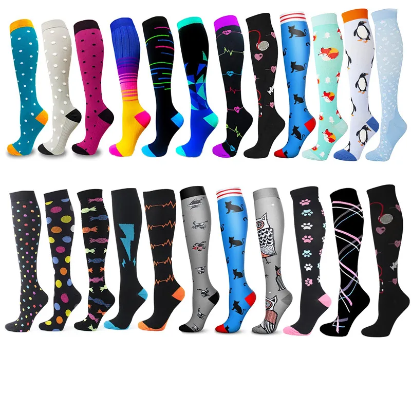 1Pair Compression Socks 30 Mmhg Heart Star Stripe Socks New Unisex Golfs Tube Thigh Men Outdoor Long Pressure Sport Stockings