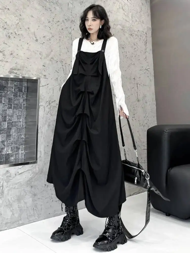 

Женское черное плиссированное платье большого размера с асимметричным подолом, новое, с квадратным вырезом, без рукавов, модное, весна-осень