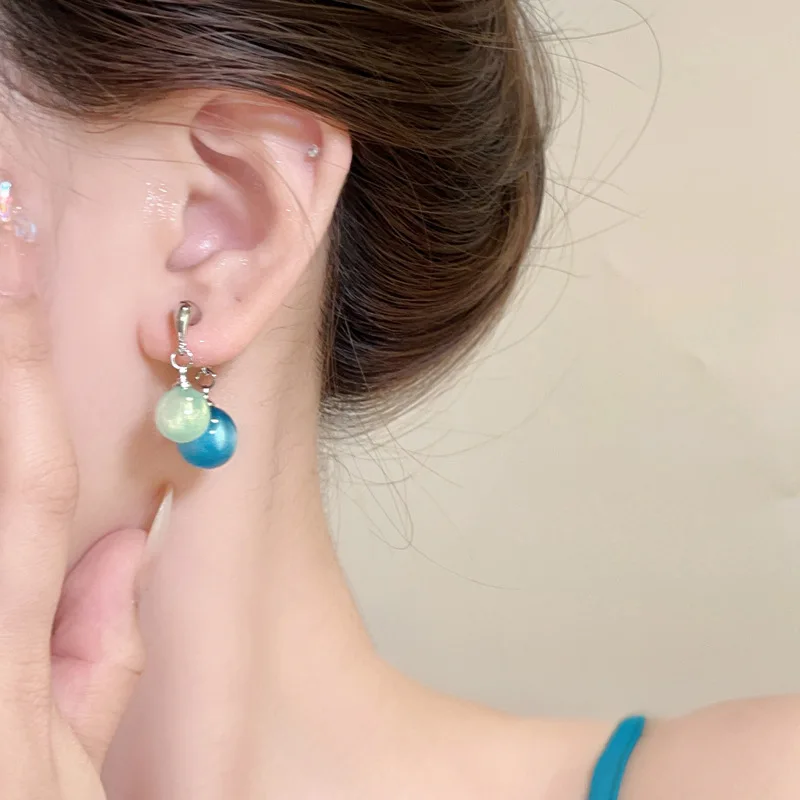 Designer Front-and-Back Large and Small Ball Earrings, Transparent Pendant Stud Earrings Suitable for Summer, Niche Light Luxury Ear Jewelry