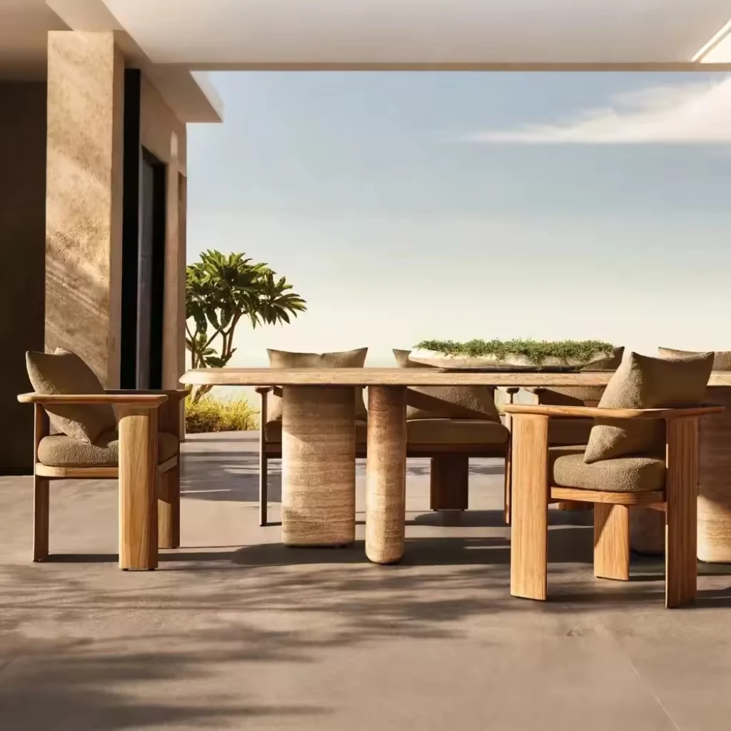 & Modern Durable Outdoor All Weather Leisure Garden High Quality Wood/Aluminum Dining Table Chair Set for Hotel
