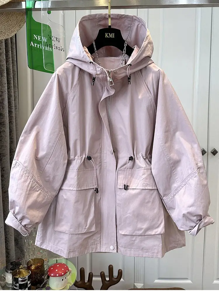

2025 Solid Color Waist Cinching Workwear Windproof Jacket with Drawstring Adjustable Waist and Loose Zipper with Cotton