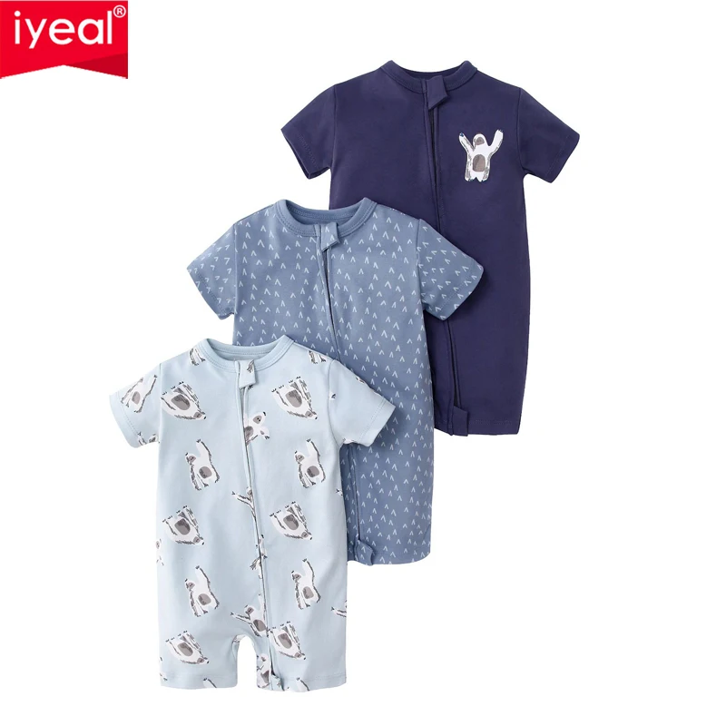 IYEAL  Baby Summer 100% Cotton  Rompers Boys Girls Clothes Pajamas 3Pcs/Lot Newborn Bebe Clothing Infant Jumpsuit