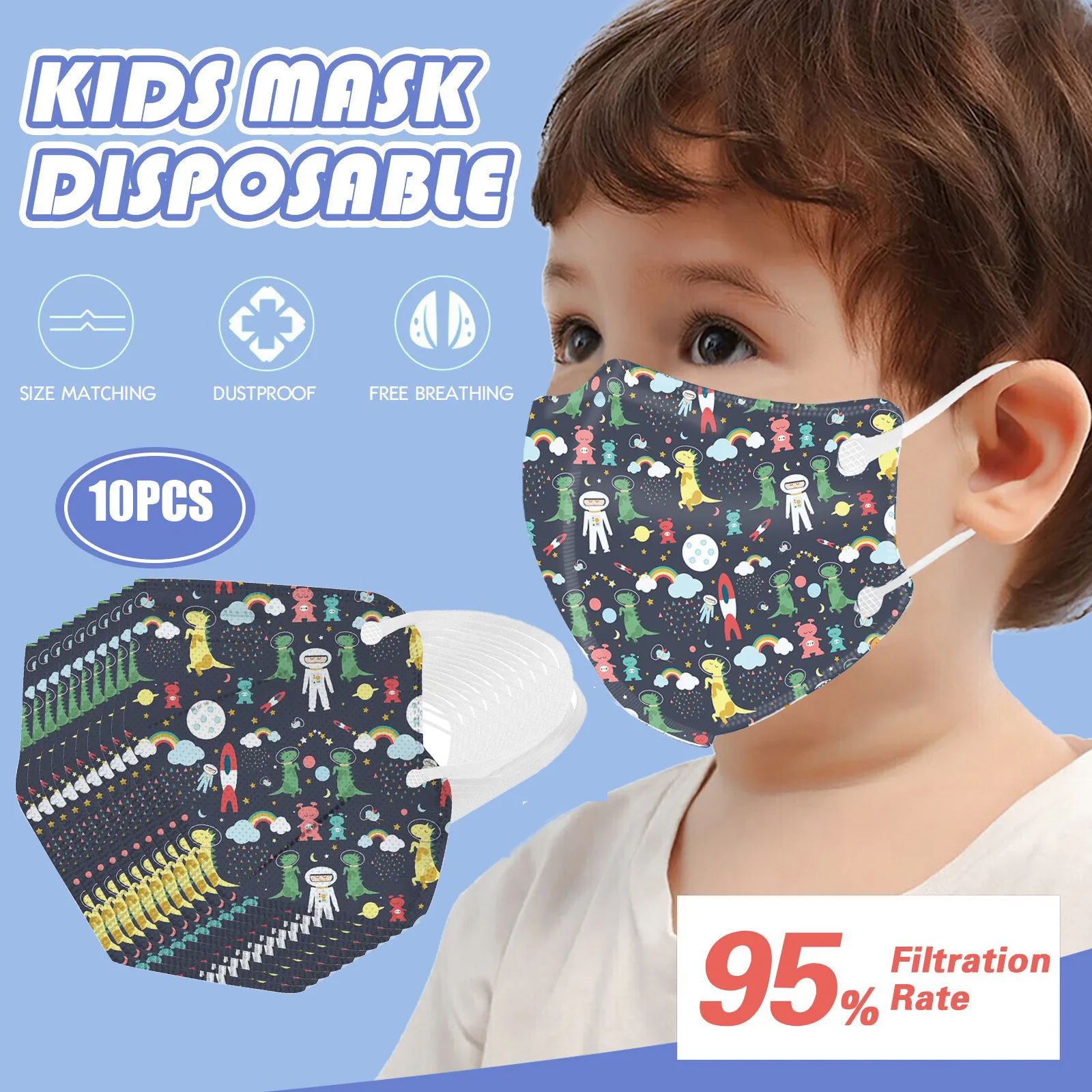 5-Layer Astronaut Series Printed Face Masks For Children, Daily Protective Breathable Face Mask Outdoor Dust-Proof Face