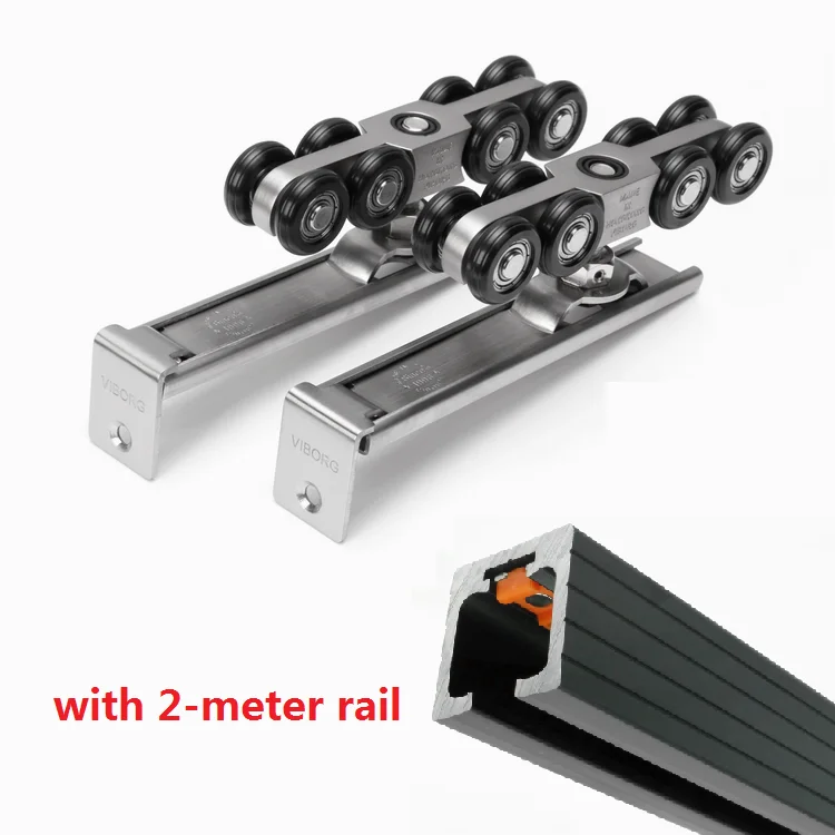 VIBORG Super-quiet&smooth Hanging Sliding Door Hardware Set kit Sliding Door Closet Door Wheels Roller Set with 2-meter rail