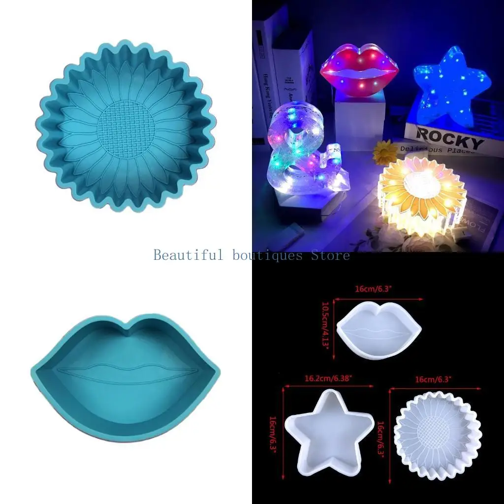 U4LF Lips Stars for Sun Shape Night Light UV Crystal Epoxy Mold Handmade Lamp Ornaments Silicone Mould DIY Crafts Home Casting