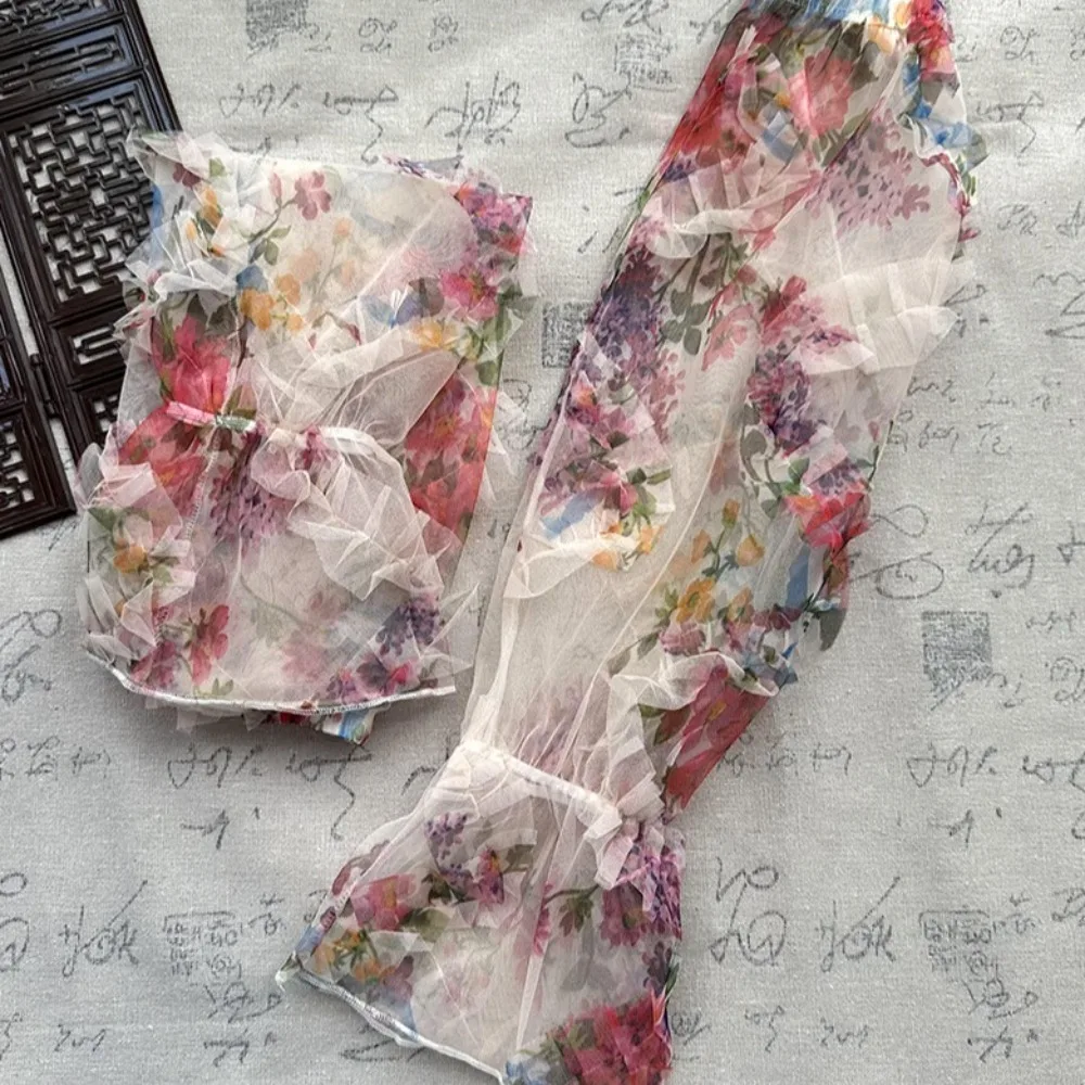 

Thin Sweet Chinese Style Sleeves Flower Anti-UV Chiffon Sunscreen Arm Covers Elastic Sun Protection Cycling Gloves Driving