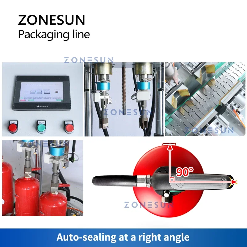 Zonesun extintor de incêndio automático, enchimento, selagem, máquina de rotulagem, extintor químico seco, sistema de embalagem, equipamento ZS-FE1