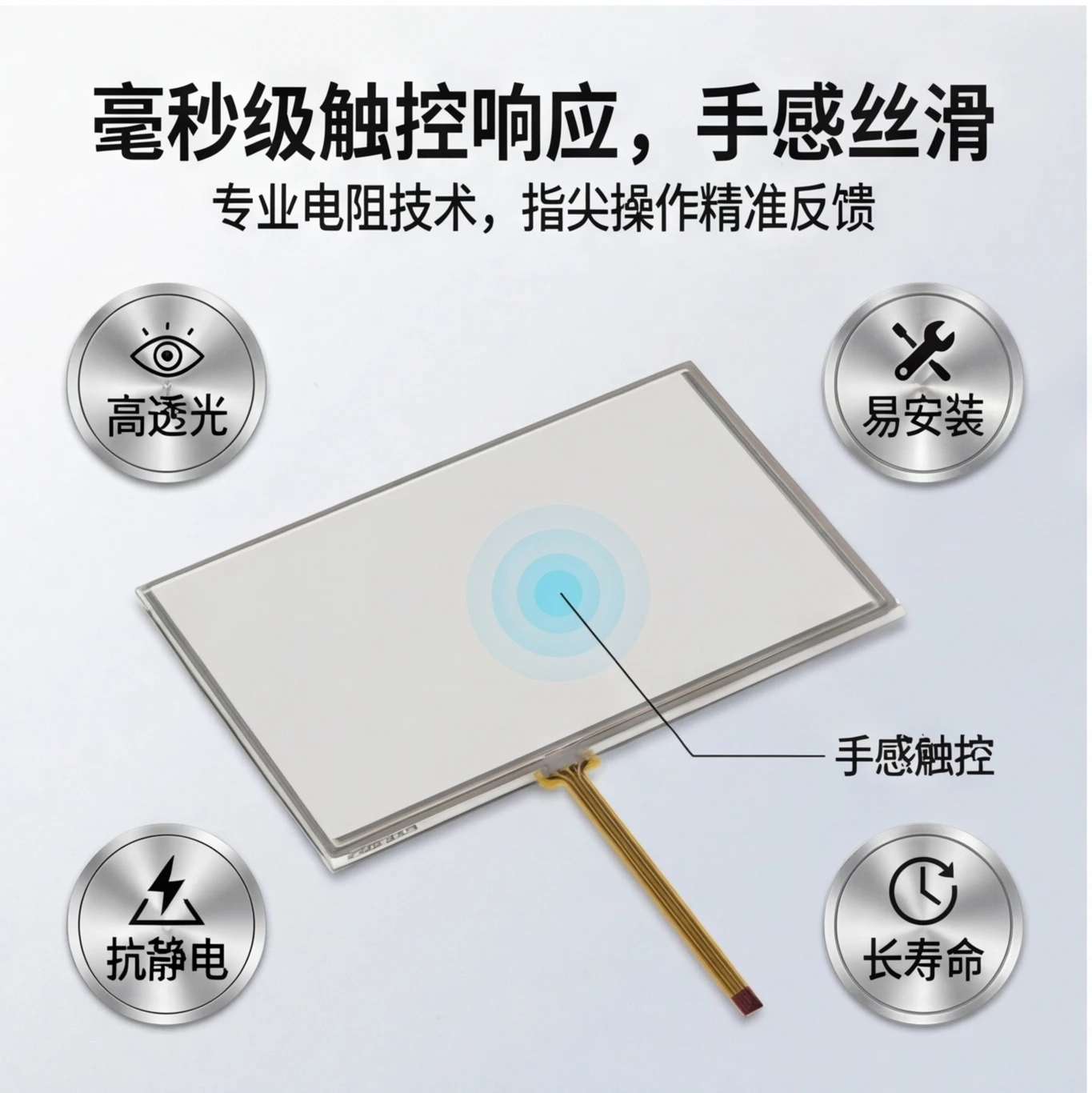 

6,5/7/8/9-дюймовый 4-контактный резистивный сенсорный экран для промышленных DVD/GPS-мультимедийных центров, автомобильных радиоприемников, сенсорная панель, стекло