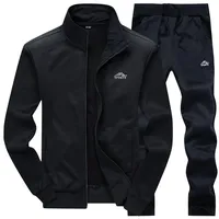 Tracksuits Men Polyester Sweatshirt Sporting Fleece 2021 Gyms Spring Jacket + Pants Casual Men's Track Suit Sportswear Fitness