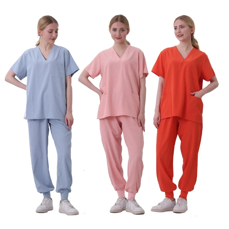 زي فرك نسائي متعدد الألوان ، قمم قصيرة الأكمام والسراويل ، متجر الحيوانات الأليفة ، فرك الطبيب ، مجموعة ملابس العمل الجراحية الطبية