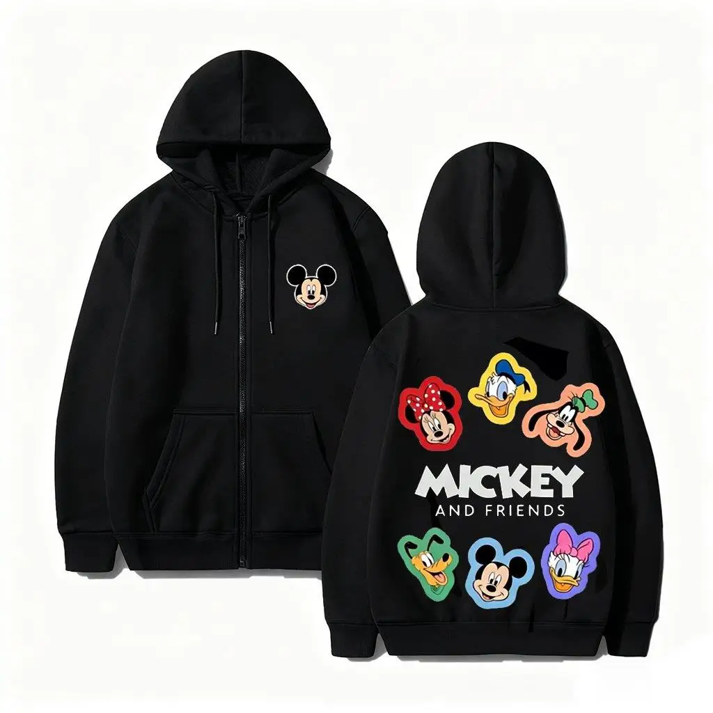 Unisex Disney Mickey Print Hoodie Men Women Zip Up Sweatshirt 2026 Winter Streetwear Casual Vintage Pullover Jacket Long-sleeved