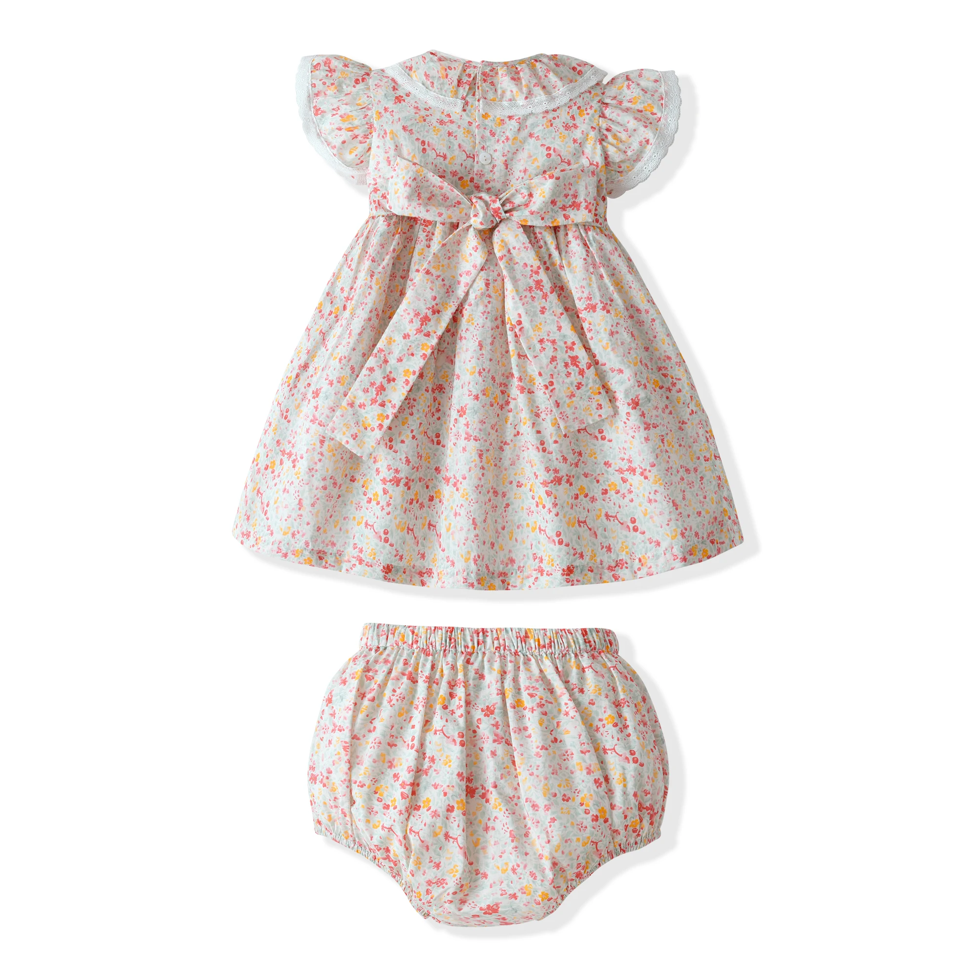 Summer Floral Hand Smocked Ruffles Design Collar Baby Girl 2 Piece Set Vintage Newborn Cute Clothing For Birthday Party
