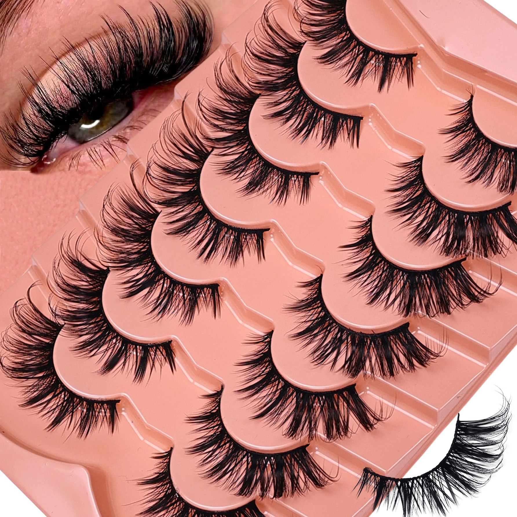 7 Pairs Cat Eye Lashes, Eye End Lengthening , Slender Curling Fluffy False Eyelashes