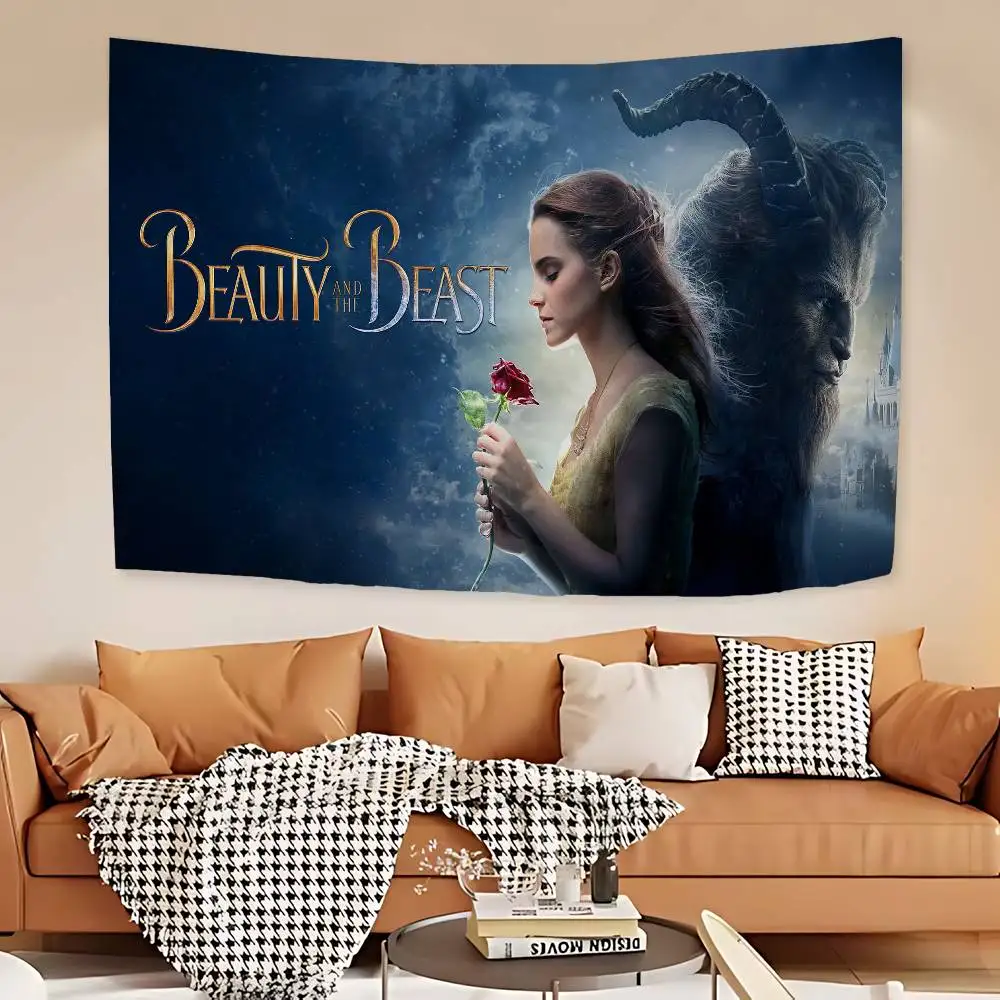 Cartoon Beauty And The Beast Tapestry Art Printing Japanese Wall Tapestry Anime Wall Hanging Home Decor