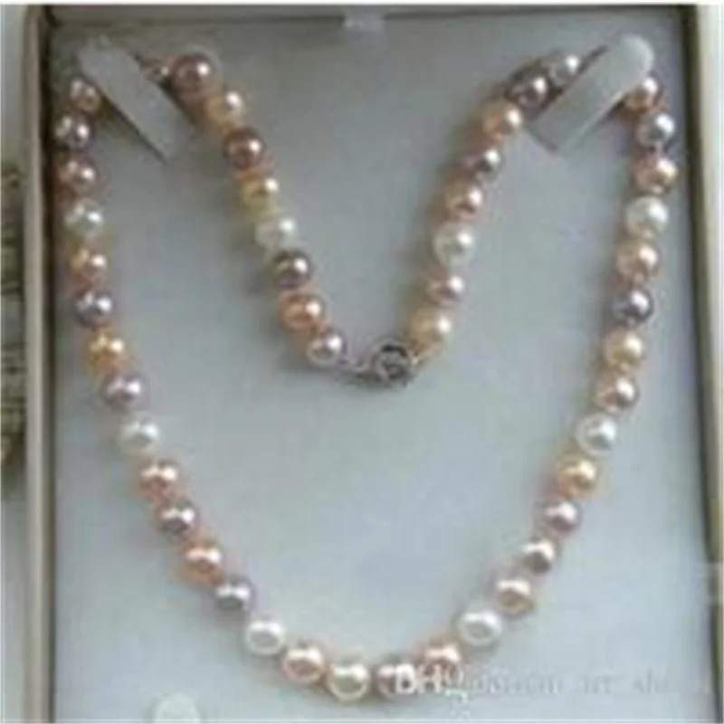 

7-8mm Genuine Natural Multicolor Akoya Cultured Pearl Necklace 18"