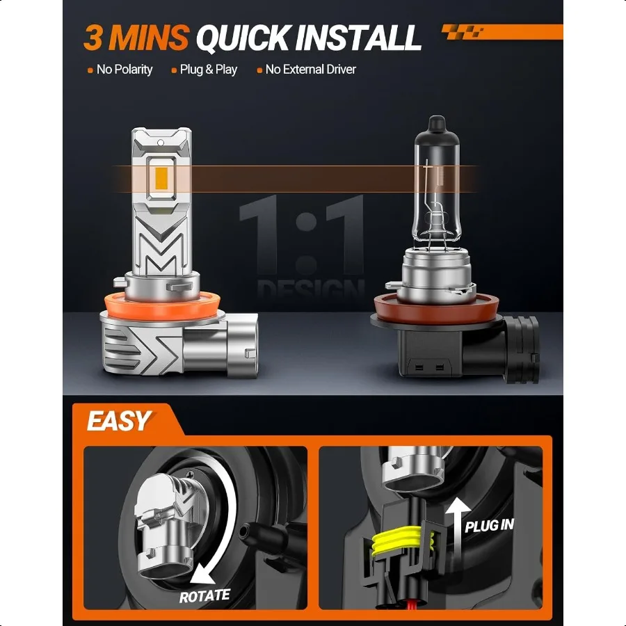 H16 H11 H8 LED Fog Light Bulb Yellow 800 Brightn 14 000 Lumens 3500K Amber Yellow H11 Fog Lights LED Strong Penetration Plug an