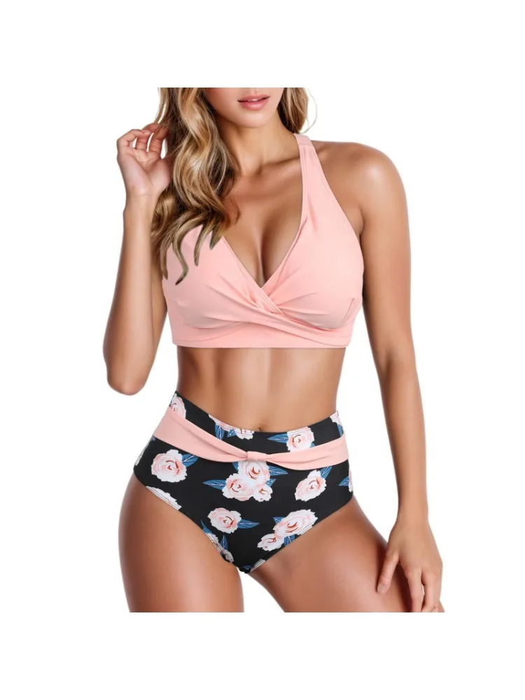 Fashion Sexy Women's Separate 2-Piece Bikini Ruched Design Cross Back Triangle Trunks Beach Sports Volleyball Trendy Swimwears