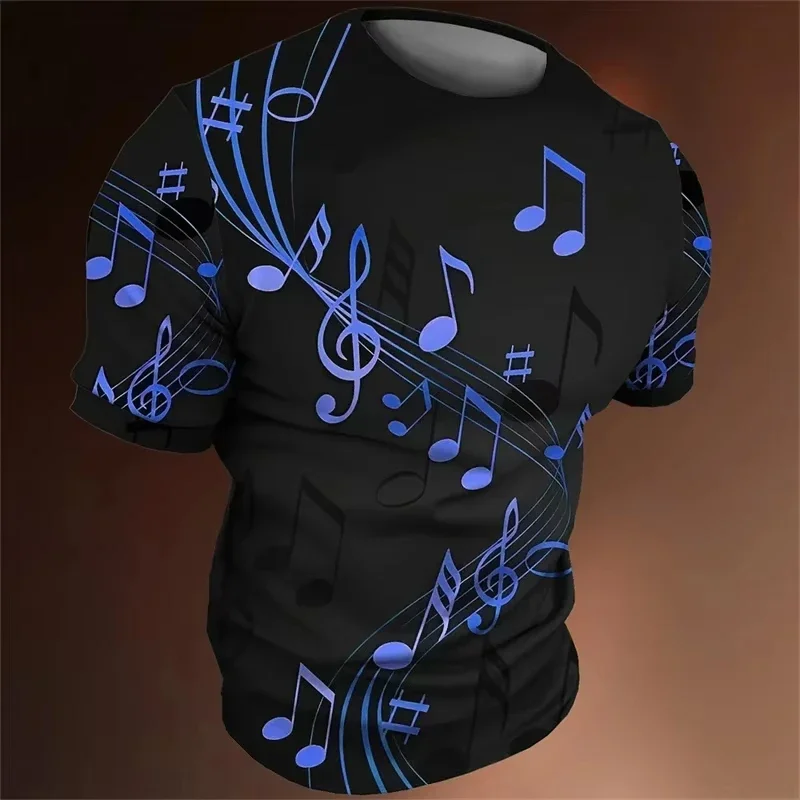 3D Printed Vintage T-Shirt For Men Musical Notes Pattern T Shirts Summer Casual Oversized Tees Round Neck Tops Short Sleeves