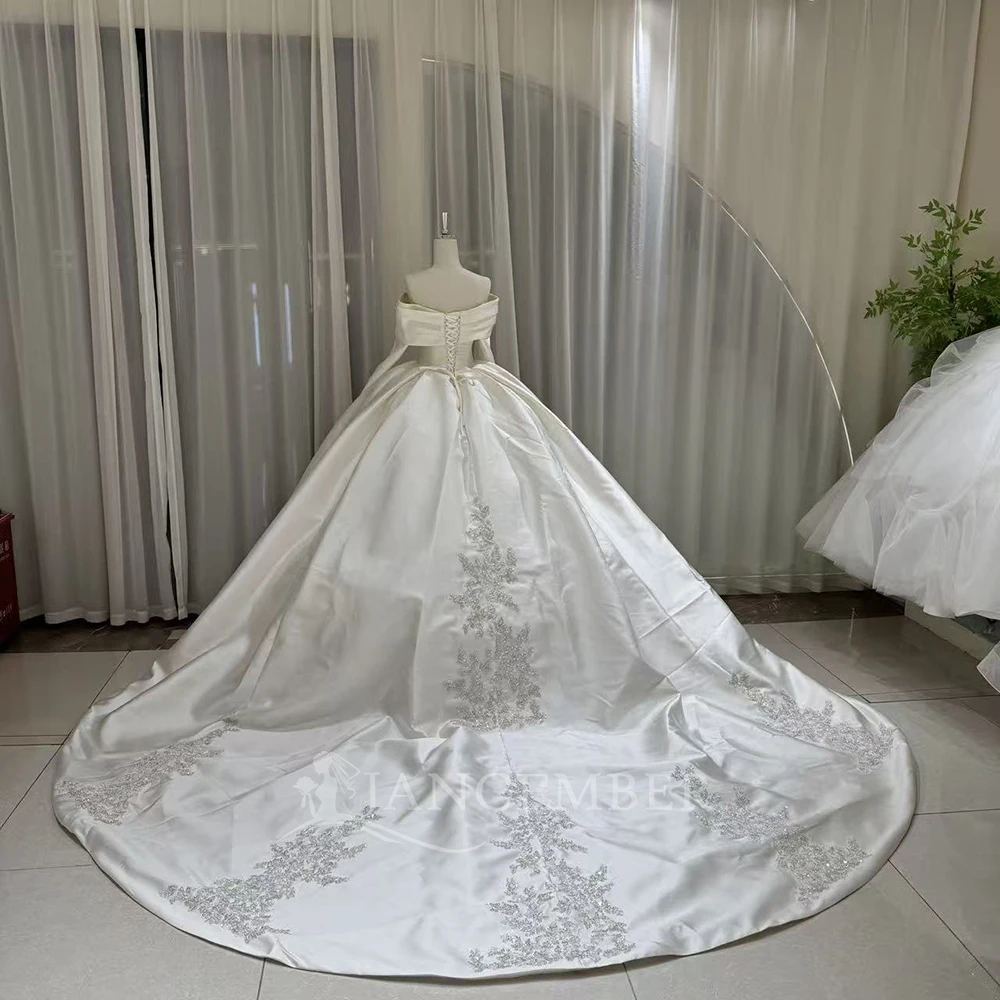 Customized Elegant Satin Princess 2 in 1 Detachable Wedding Dresses Ball Gown Bride vestidos de novia Bridal Gowns LSOY036