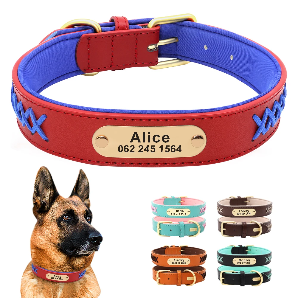 Custom Dog Collar PU Leather Big Dog Collars Durable Pet Necklace Adjustable for Small Medium Large Dogs Pitbull French Bulldog