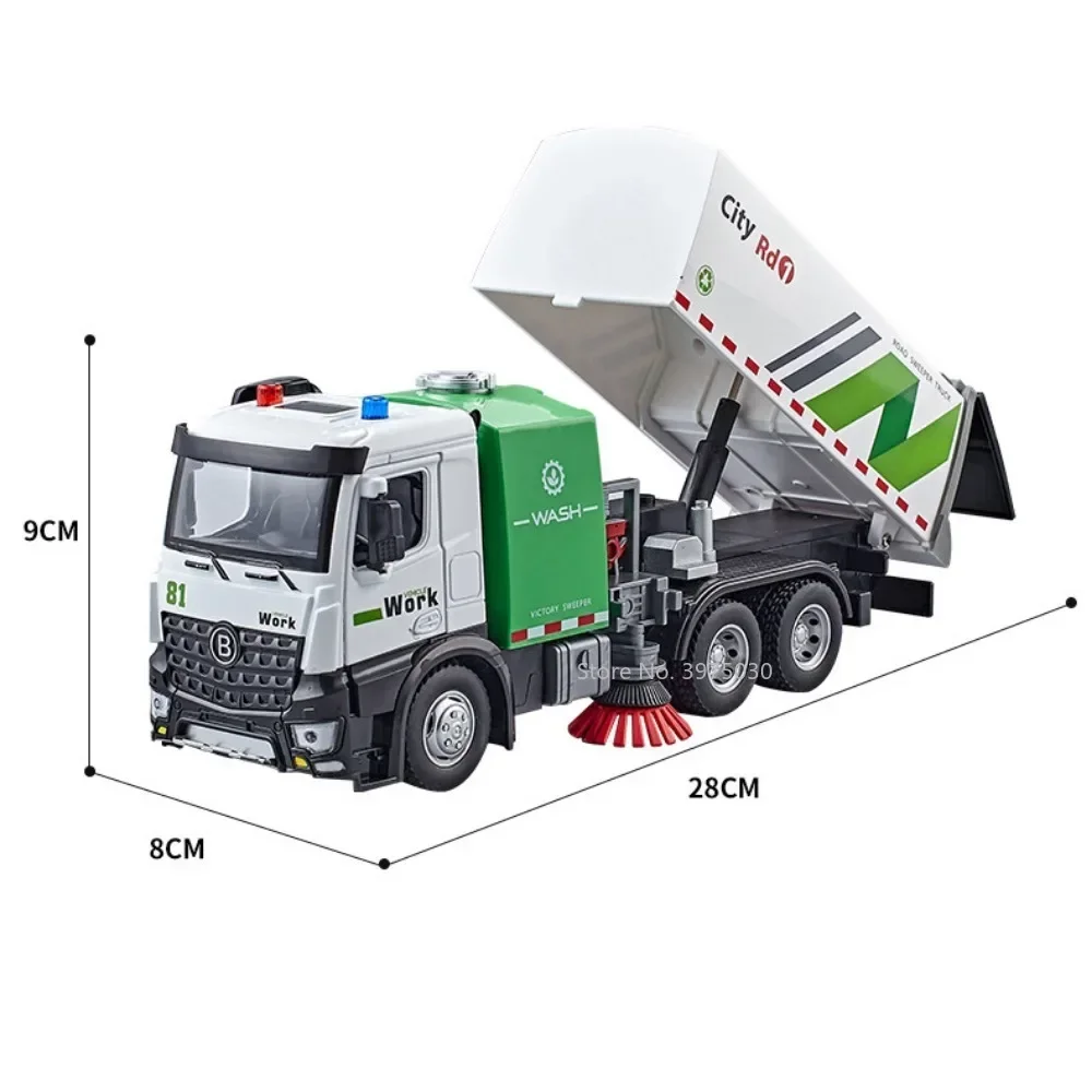 1/24 Scale Urban Sanitation Sweeper Car Model Toys Alloy Diecast Simulated Vehicles Sound Light Toy For Children Birthday Gifts