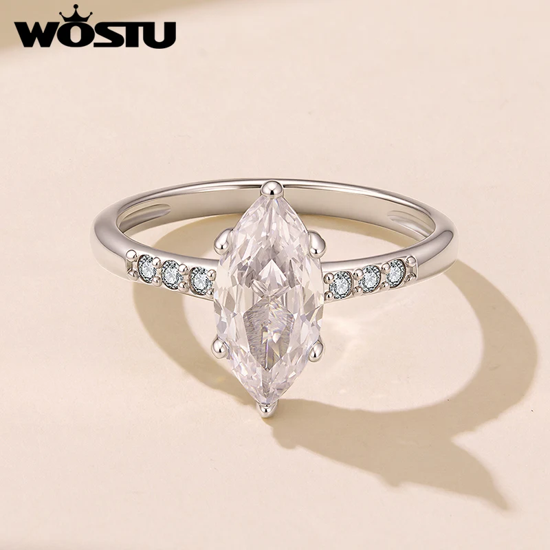 WOSTU Classic Marquise Cut CZ Engagement Ring For Women, Platinum Plated Elegant Bridal Promise Statement Rings Anniversary Gift
