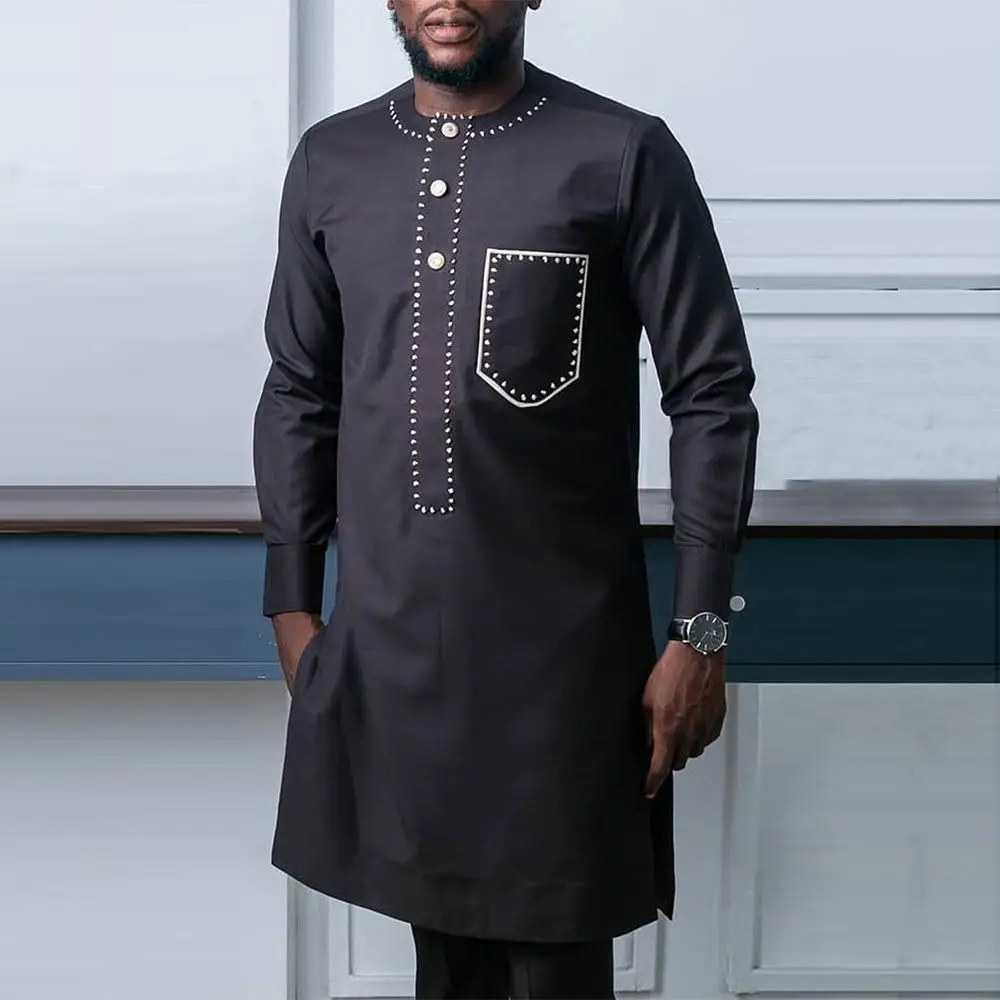 Kaftan-Conjunto de 2 piezas para hombre, traje de cuello redondo, elegante, de manga larga, ajustado, clásico, ropa tradicional