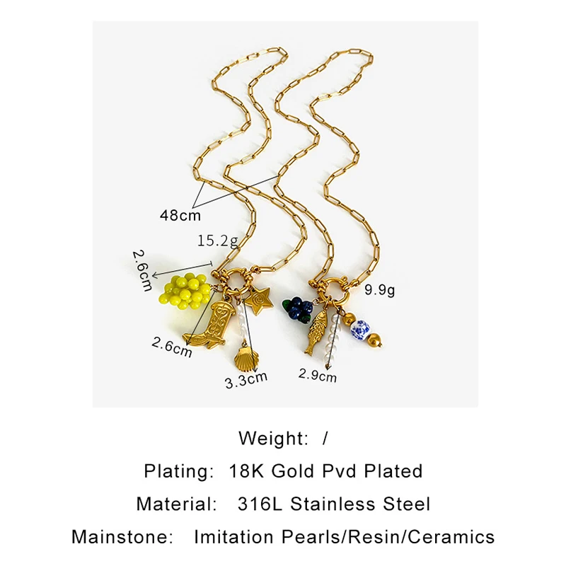 พริสก้า |   สร้อยคอไข่มุกดีไซน์เฉพาะตัวสำหรับผู้หญิง ทำจากสแตนเลสชุบทอง 18k เครื่องประดับน่ารัก กันน้ำ