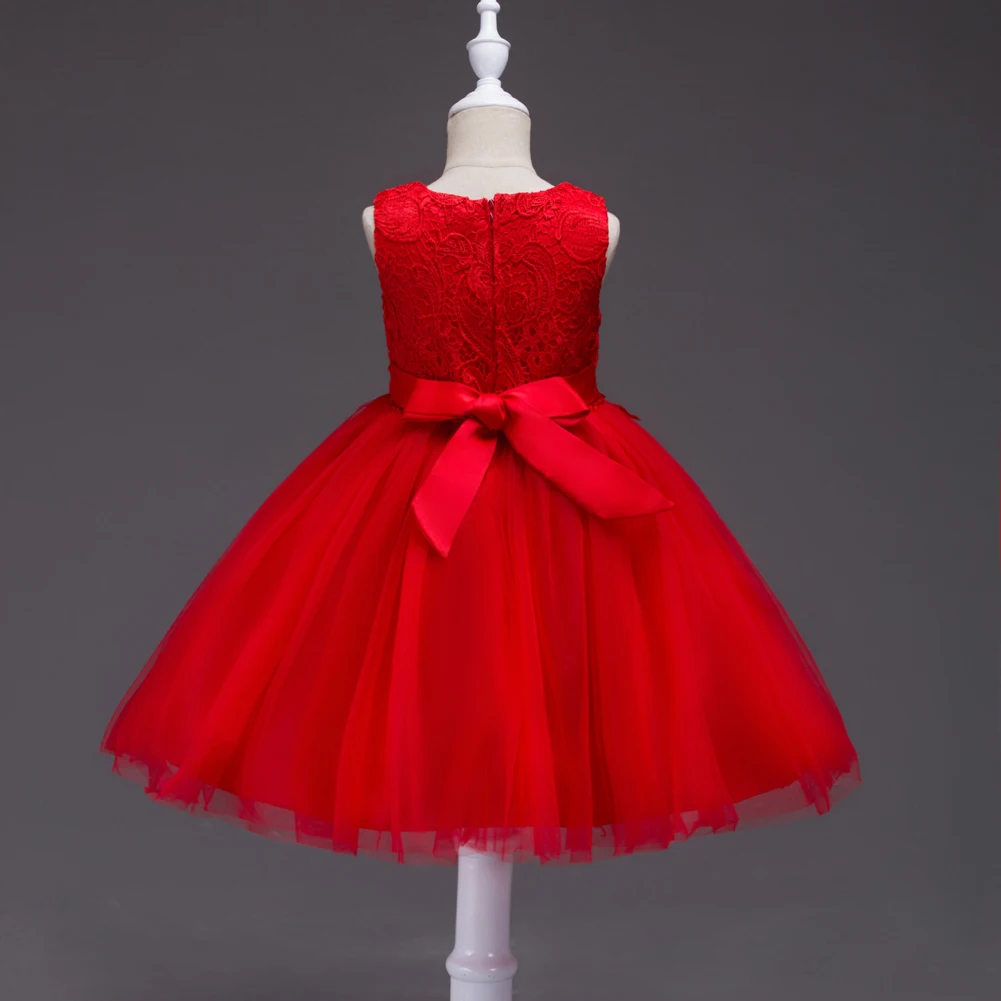 Robe de princesse en dentelle brodée pour enfants, sans manches, à fleurs, jupe bouffante, automne et hiver