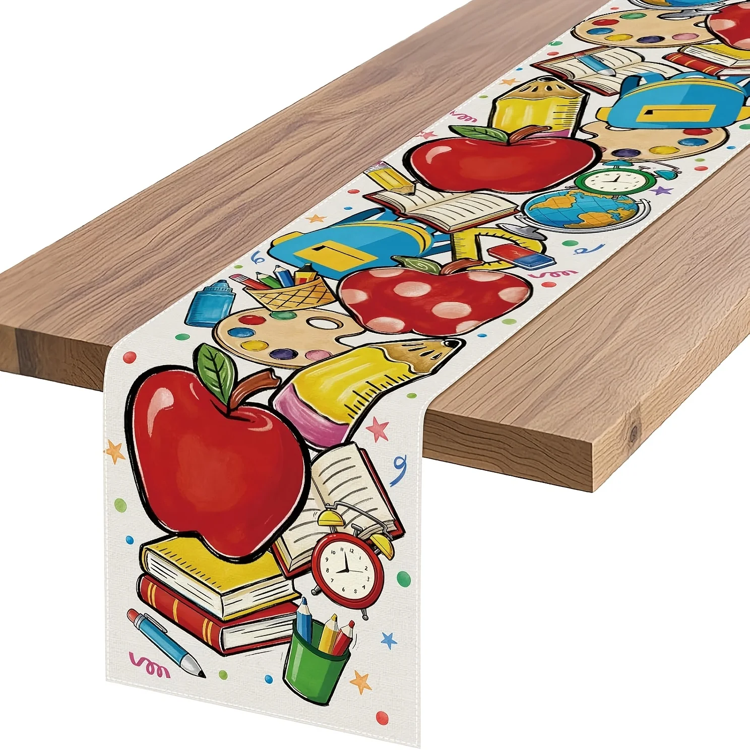 1pc Back to School Stationery Print Table Runner for School Season Setup, Study Room Decoration, and Learning Area Décor