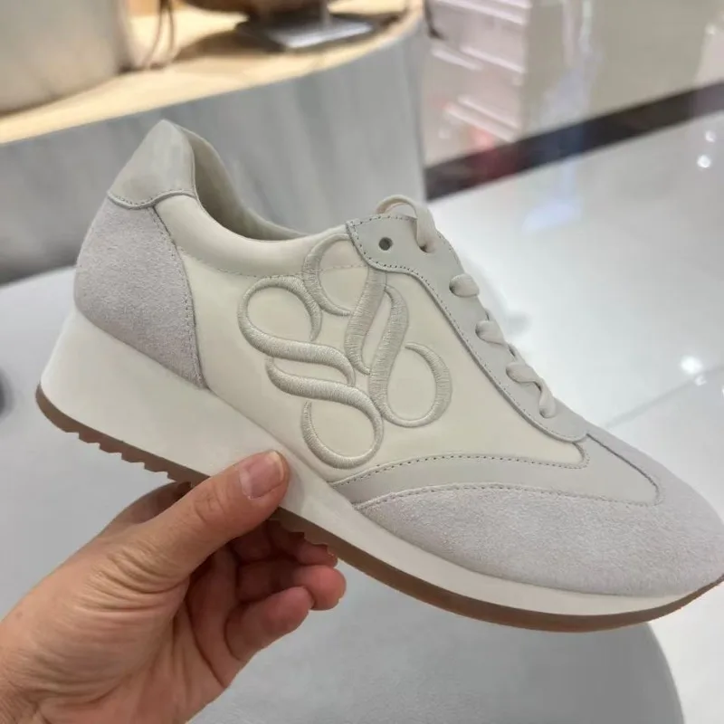 Spring and Autumn Embroidery Breathable Fleece Sports Forrest Gump Shoes Retro German Training Sneakers Women's Lace-up