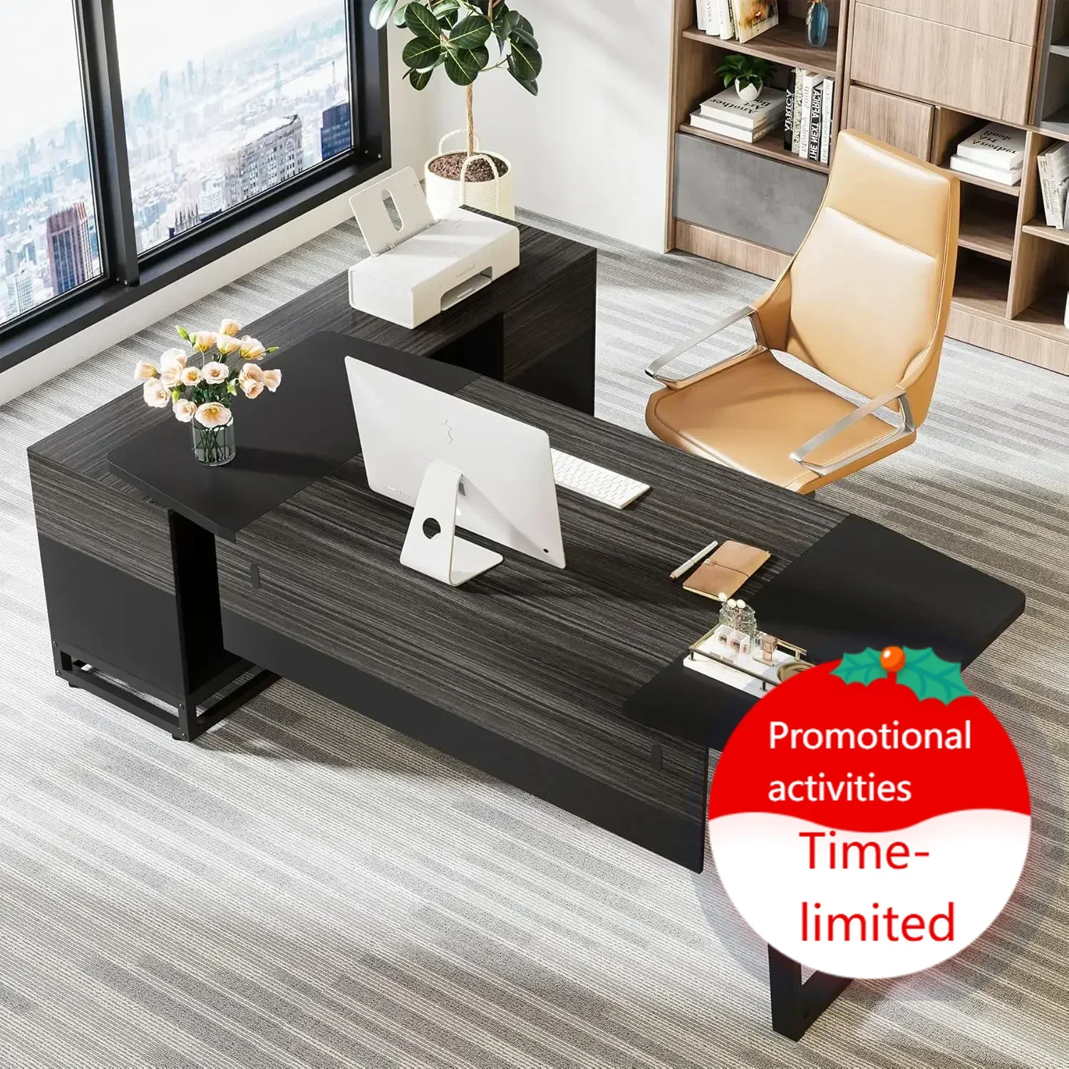 

Хит продаж: шкаф для хранения вещей с полками. Высококачественный офисный стол 74,8 дюйма и боковой шкаф для документов 55 дюймов, большой L-образный компьютерный стол