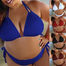 40 # Taille Basse femme Deux Pièces Maillot De Bain Bikini Creux femme Grande Taille Solide Plage Maillot De Bain Costume Sexy Plage Maillot De Bain