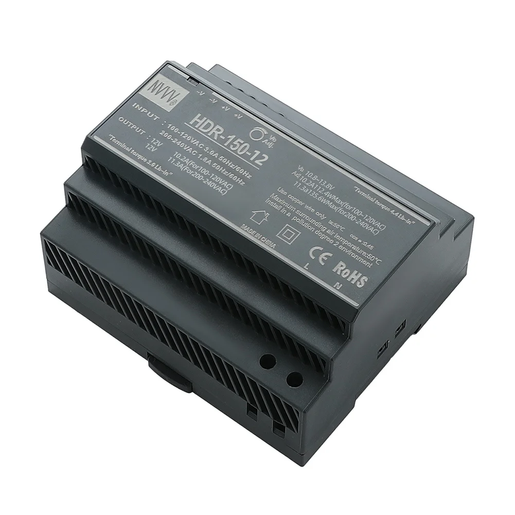 NVVV HDR Series HDR-150W Din Rail Switching Power Supply 12V Power Supply 150W AC-DC 24V 36V Voltage Stabilizer Transformer