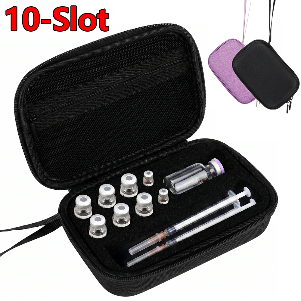 10-Slot Insulin Vial Case Portable Insulin Storage Case with Mesh Pocket and Wrist Strap Peptide Vial Protector Case for Travel