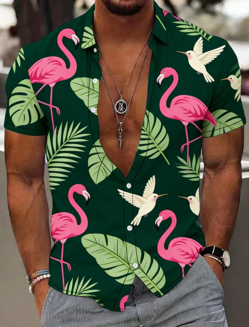 

Men's Lively Hawaiian Print Short Sleeve Shirt Summer Casual Fashion For Daily Wear Holiday Beach And Street Style Outfits