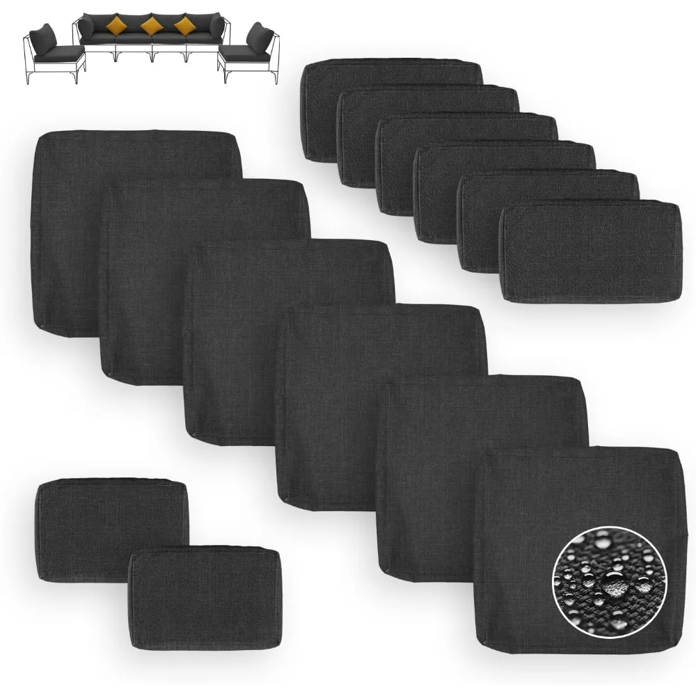 

fincati 25.6x25.6x4 inches 14piece outdoor patio cushion covers replacement with zipper, deep seated outdoor sectional replaceme
