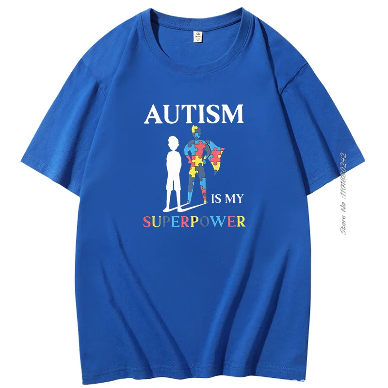 Autism Is My Super Power Puzzle Piece Cotton Funny men\'s short sleeve t-shirt Autism Graphic Tee Summer Men\'s clothing