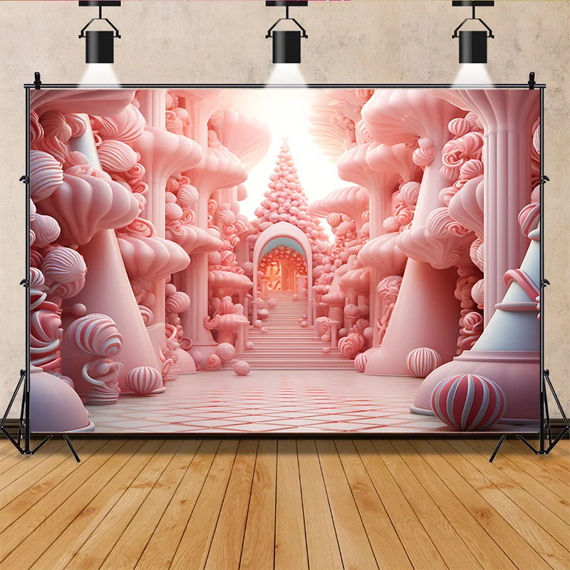 Adorable 3d Cartoon Photography Backdrops Props Birthday Party Banner Arch Balloons Joyous Candyland Sweetness Background TF-03