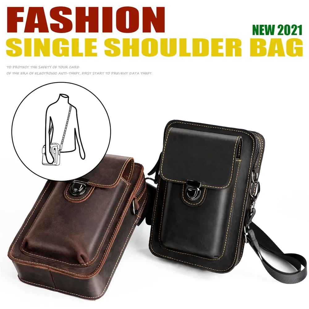 RETROGOO Genuine Leather Male Waist Packs Phone Pouch Bags Waist Bag Men's Small Chest Shoulder Belt Bag Cowhide Small Back Pack