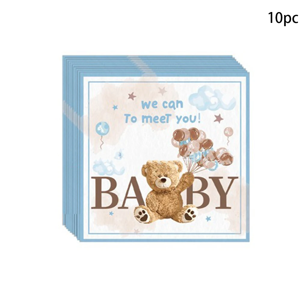 Babyshower Bear Disposable Tableware Cartoon Brown Bear Paper Plates Napkin Cups Happy Kids 1st Birthday Party Decor Babyshower