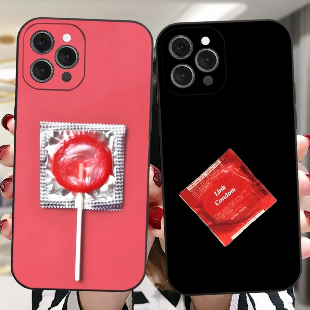 Fun Parody Cartoon Sexy Condom Phone Case For iPhone 16,15,14,13,12,11 Plus,Pro,Max,XR,XS,X,7,8 Plus,SE,Mini Silicone Soft