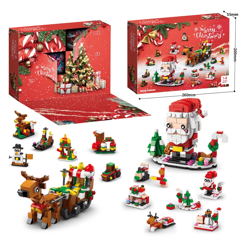 Conjunto de blocos de construção de natal caixa crianças brinquedos 24 anos natal advento calendário tijolos kit diy presente para crianças 6 anos de idade e acima