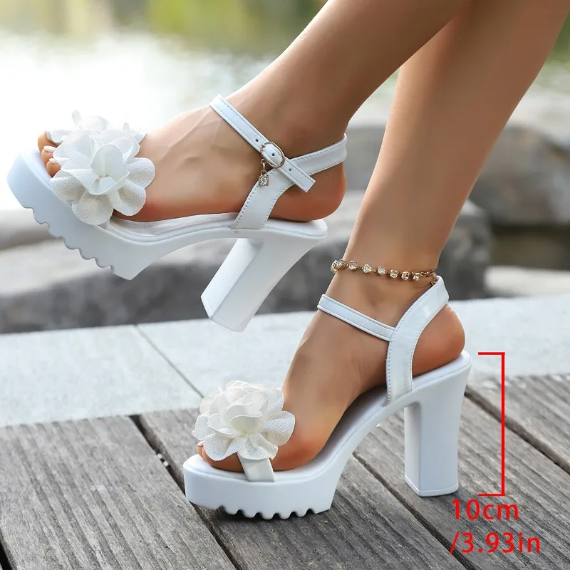 

2024 Summer High Heels Sandals Woman Gladiator Open Toe Sexy Peep Toe Chunky Heel Platform Shoes Fashion Floral Women Sandals