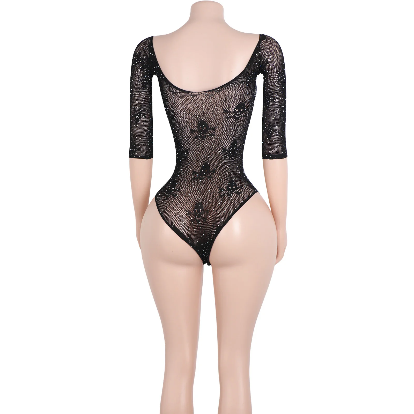 Halloween-Kostümlieferanten Großhandel mit Totenkopf-Aufdruck, langen Ärmeln, Tanga, Bikinis, Shorts, Dessous, exotischen Tanzbekleidungs-Strampler für Damen